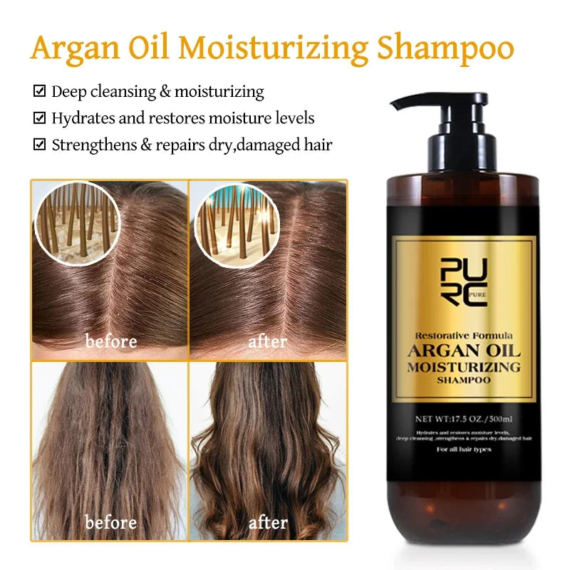 Morocco Argan Oil Shampoo Conditioner Hair Mask Treatment Deep Repairing Damage Dry Scalp Cleaning PURC Hair Care 500ML Shampoos