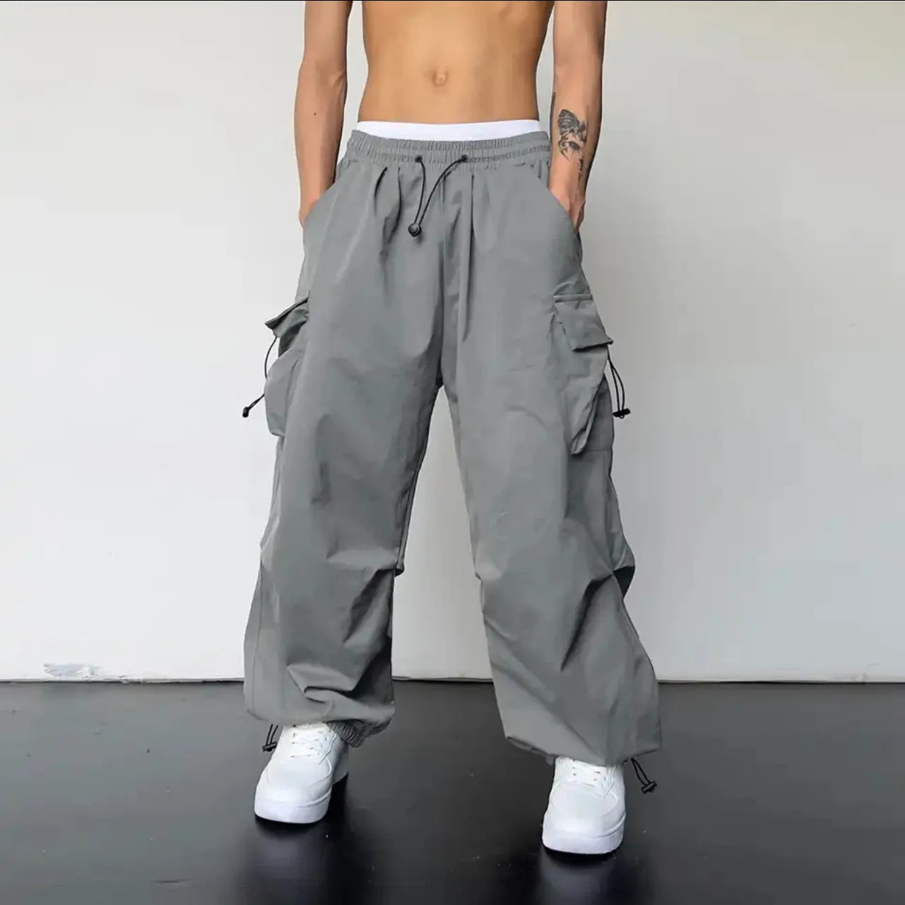 2024 Summer New Quick Drying Work Pants Men's American Parachute Pants High Waist Wide Leg Casual Sports Long Pants