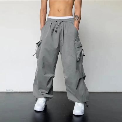 2024 Summer New Quick Drying Work Pants Men's American Parachute Pants High Waist Wide Leg Casual Sports Long Pants