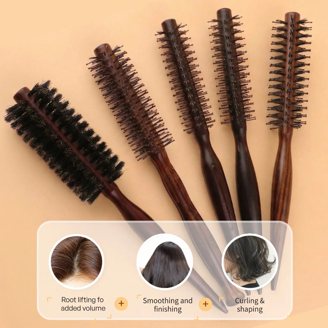 2Pcs Professional Salon Hair Styling Brush Wooden Round Brush Set Vent Brush Detangling Volumizing Hair Brush Barber Home Use