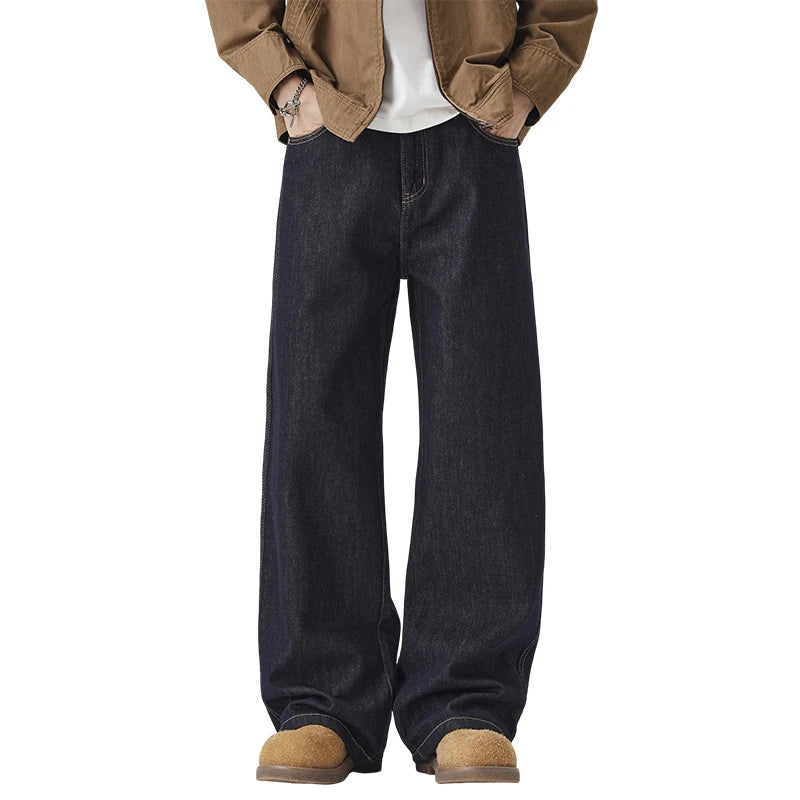 High-end Quality Primary Color Jeans Man Autumn and Winter N Street Craze Brand Handsome Wide Leg Straight Tube Pants