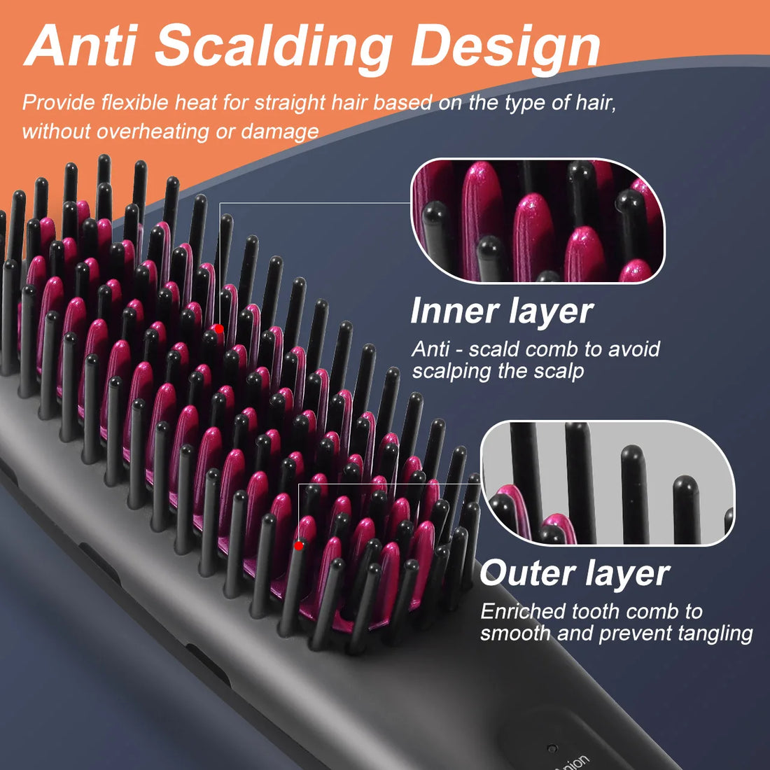 Hatteker Portable Home Use Negative Ion Straightening Comb Multi-temperature Adjustable Hair Styling Tool for Smooth Shiny