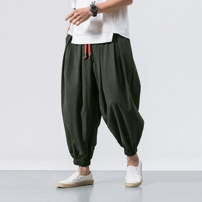 New Oversize Men Loose Harem Pants Autumn Chinese Linen Overweight Sweatpants High Quality Casual Brand Trousers Male