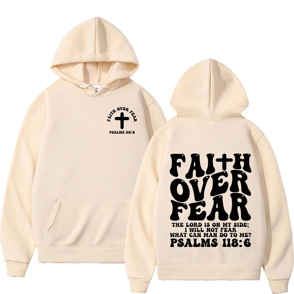 Aesthetic Christian Jesus Faith Over Fear Bible Verse Hoodies Men Women Fashion Harajuku Oversized Sweatshirts Fleece Pullovers