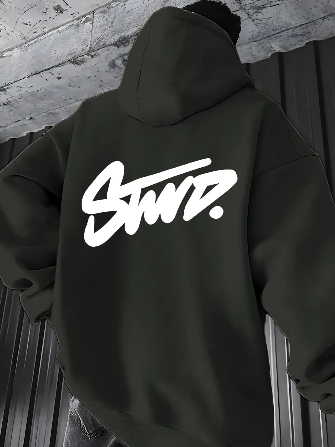 Trendy Hoodie with "swd" Print Design, Kangaroo Pocket, Casual Wear for Couples, All-Season Pullover with Drawstring Hood