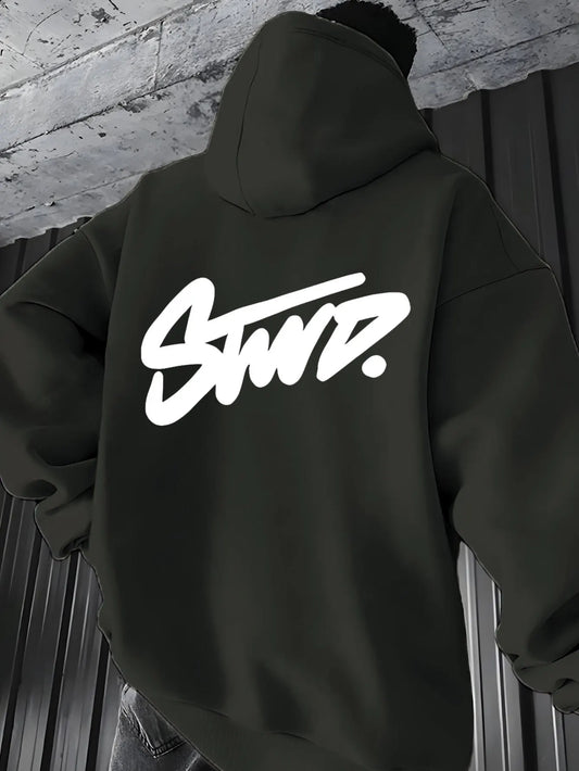 Trendy Hoodie with "swd" Print Design, Kangaroo Pocket, Casual Wear for Couples, All-Season Pullover with Drawstring Hood