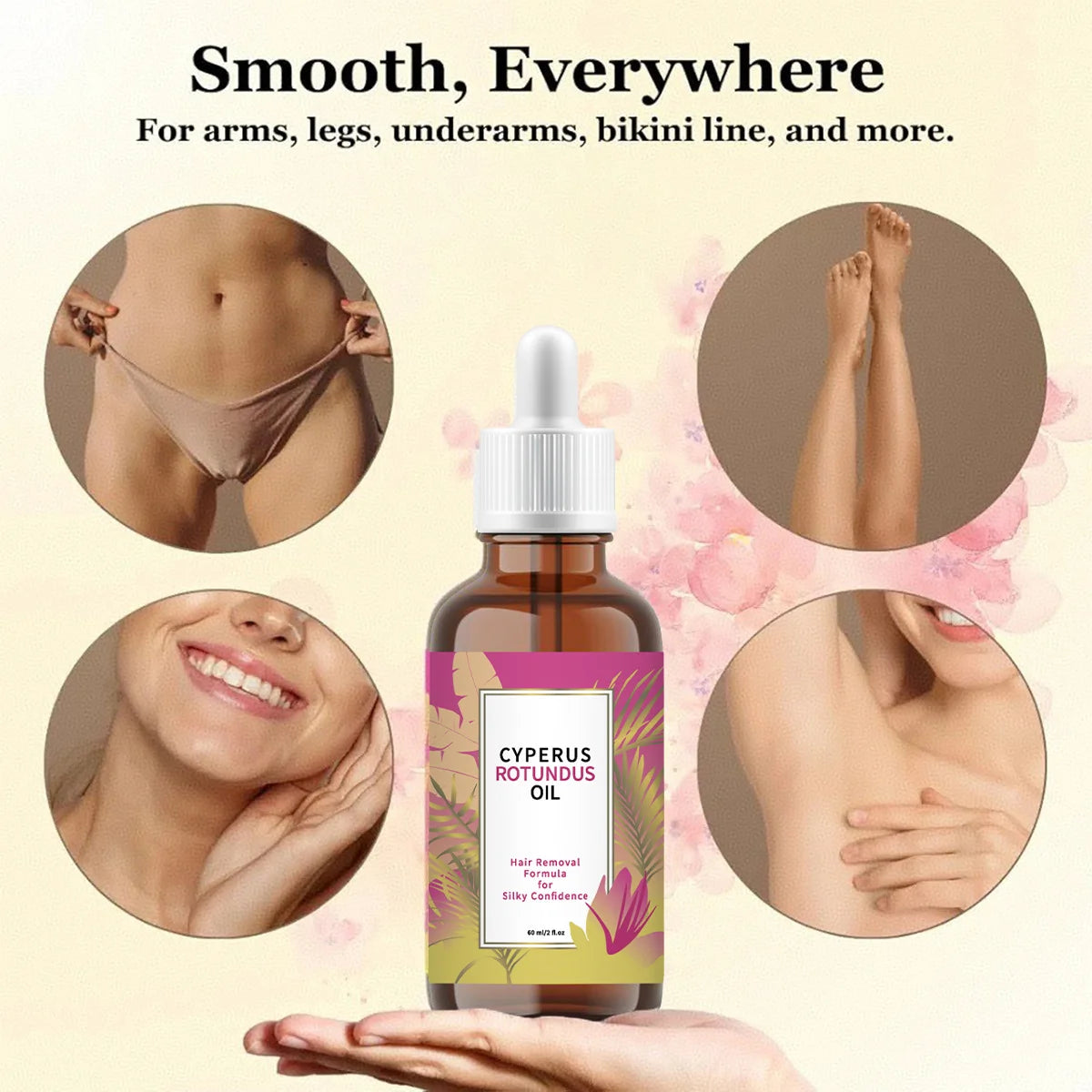 Cyperus Rotundus Moisturizing Depilatory Oil - Body Hair Remover, Growth Inhibitor, Reduce Ingrown Hair for Armpit Leg Arm