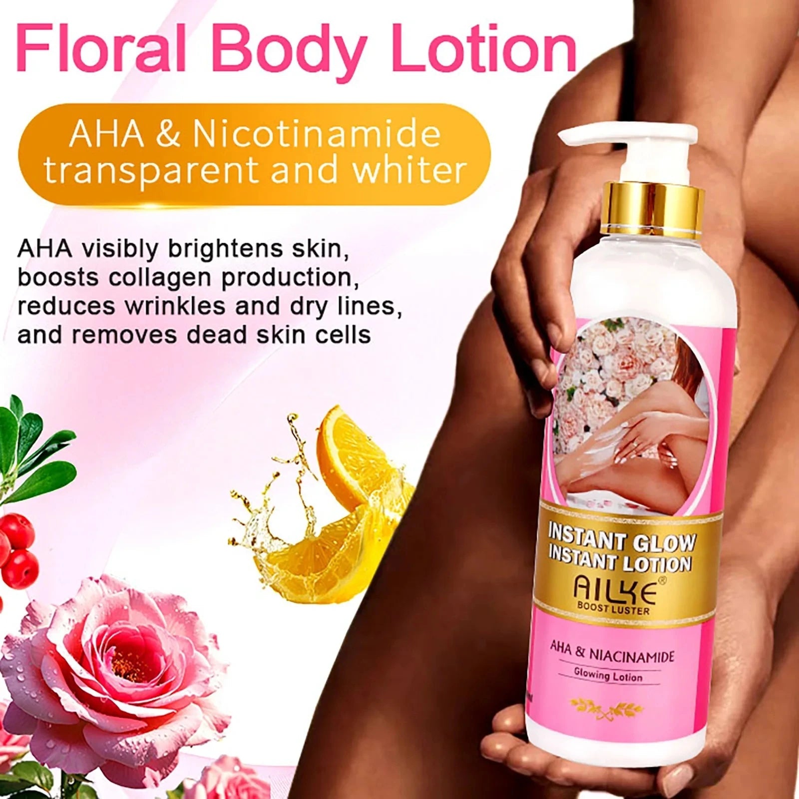 AILKE Vegan Brightening Body Lotion, with AHA, Niacinamide, Moisturizing, Hydration, for All Skin Type, Radiant Skin Body Cream Halalzen