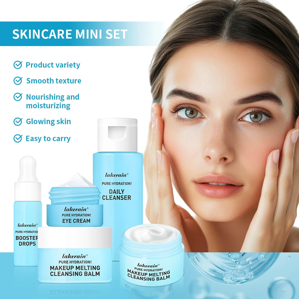 5Pcs/Set Travel‑Size Mini Skincare Kit Cleanser Makeup Remover Moisturizer Eye Cream Hydrating Gift For Women Girls