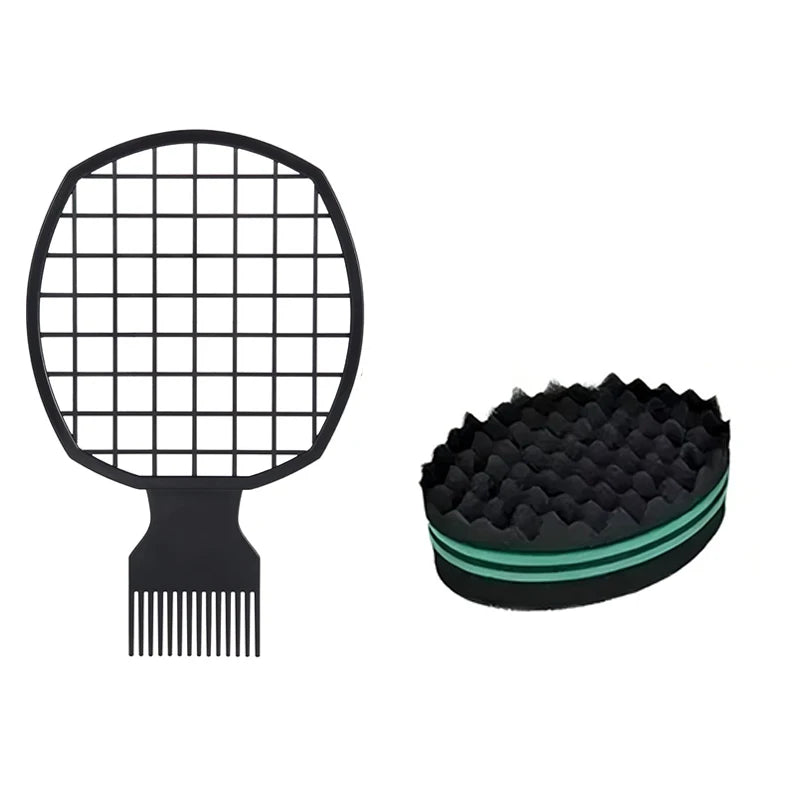 Afro Curly Hair Sponge Brush Twist Hair Comb Glove Set Barbershop Curling Net Comb Salon Hairdressers Wave Hair Style Tools Halalzen