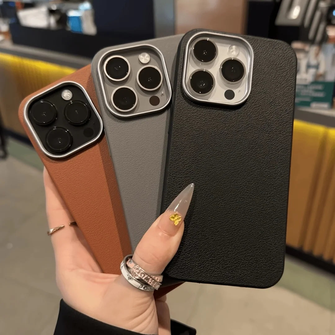 3-piece set of high-quality leather-textured metal frame phone cases for the new iPhone 16 Pro Max, also suitable for the new iP