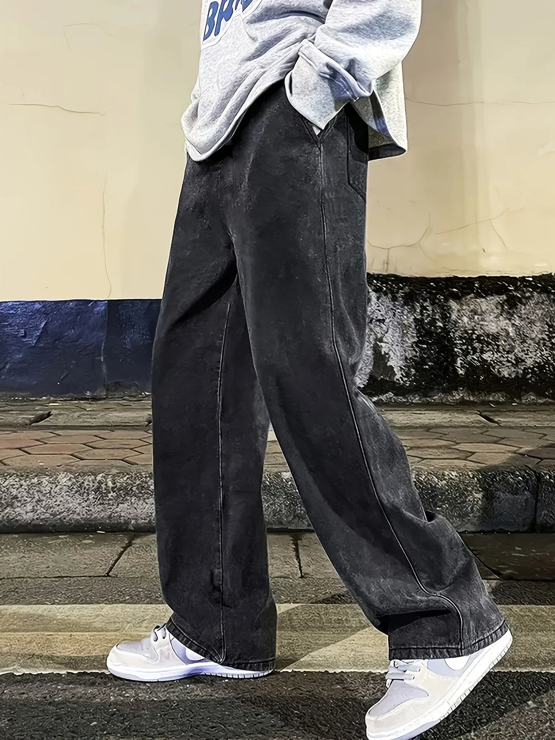 Men's Regular Fit Multi-Pocket Jeans - Street Style Cotton Blend Denim, Black & Gray, Non-Stretch, All-Season Wear, Classic Desi