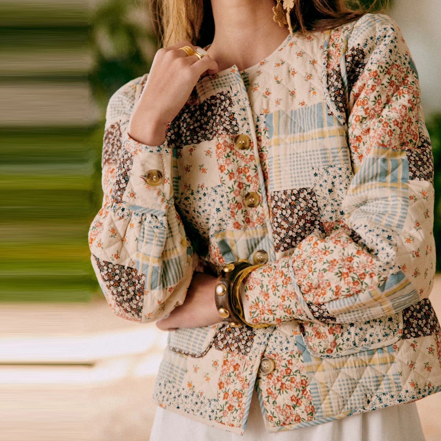 Fall Winter Women's Quilted Coats Jacket Lightweight Fashion Floral Print Casual Long Sleeve Button Cardigan Outwear Streetwear