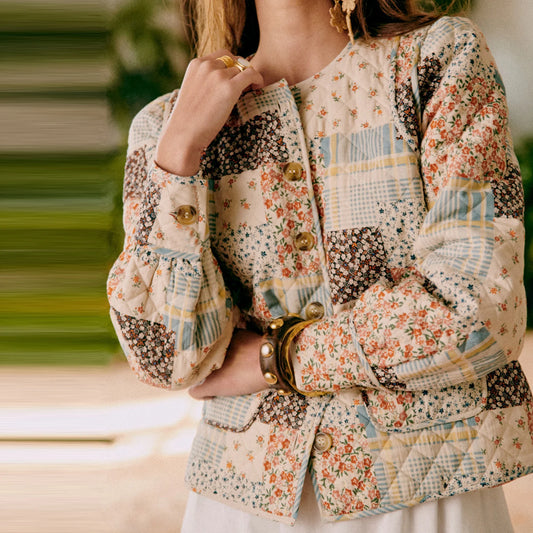 Fall Winter Women's Quilted Coats Jacket Lightweight Fashion Floral Print Casual Long Sleeve Button Cardigan Outwear Streetwear