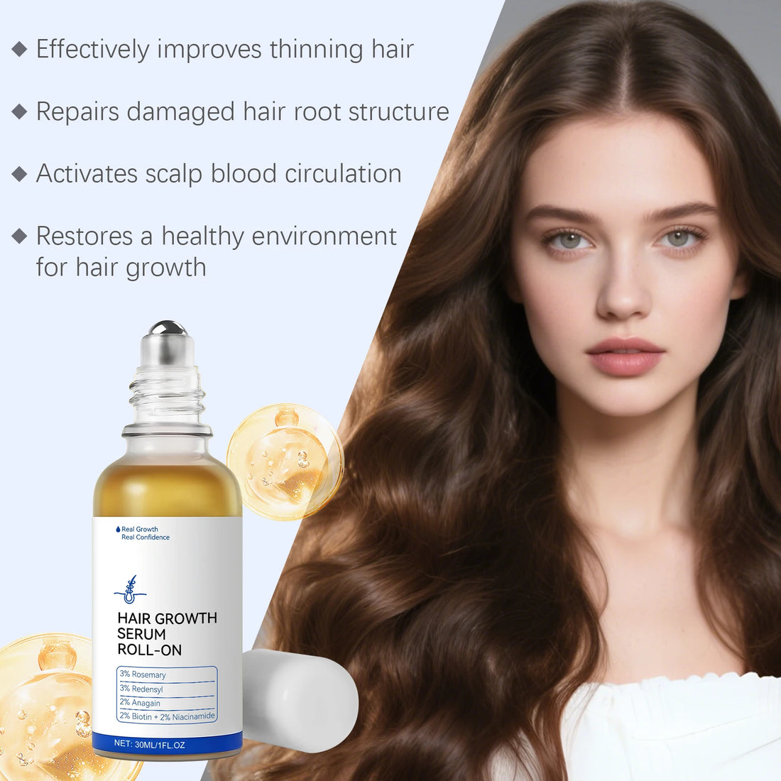 Hair Growth Serum Roll-On Redensyl & Rosemary Scalp Care Anti Hair Loss Serum Nourishing Scalp Massage Serum for Men & Women