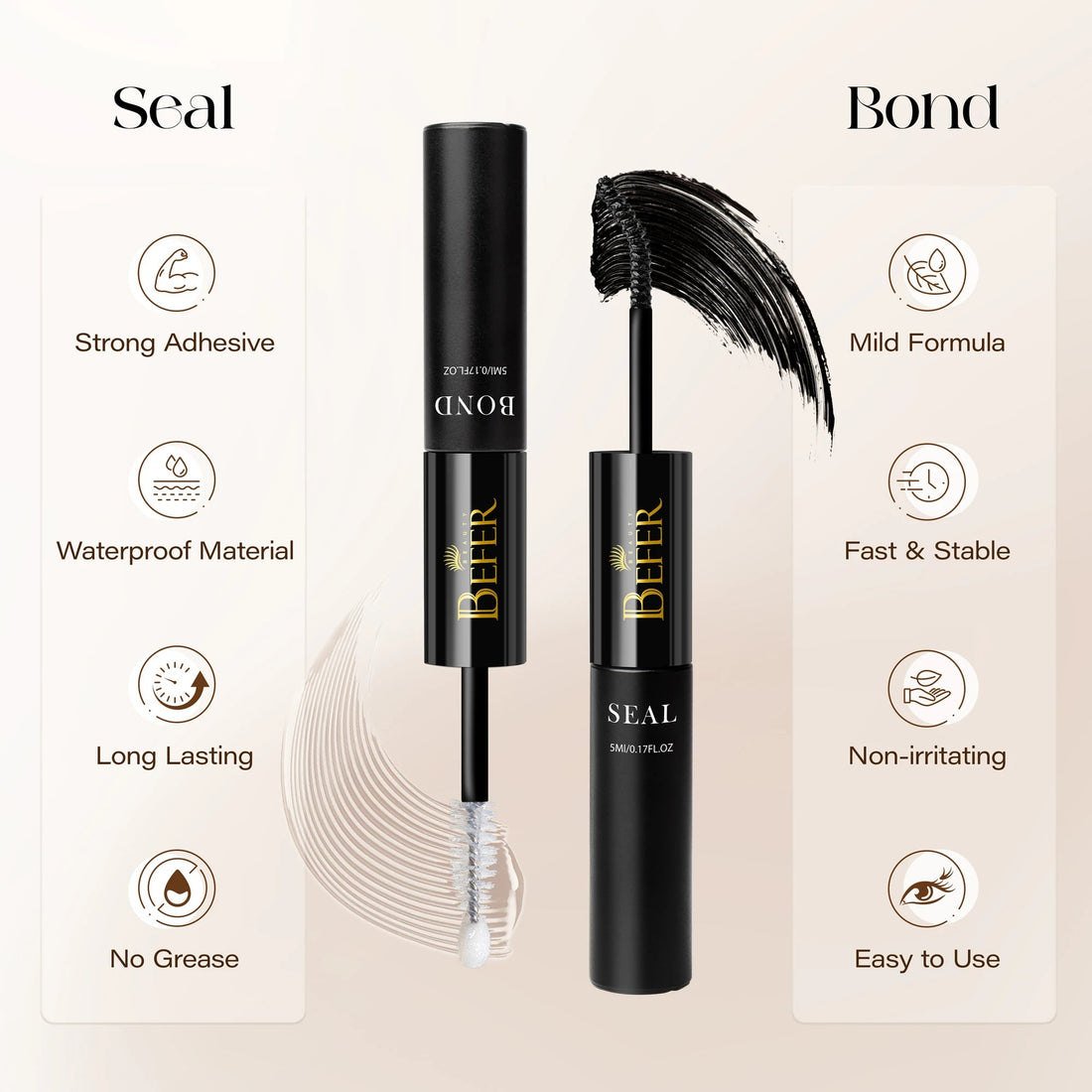 BEFER Glue For Eyelashes 2in1 Lash Bond And Seal Eyelash Glue+Eyelash Remover Waterproof Eyelashes Adhesives Strong Fixed Lash Halalzen