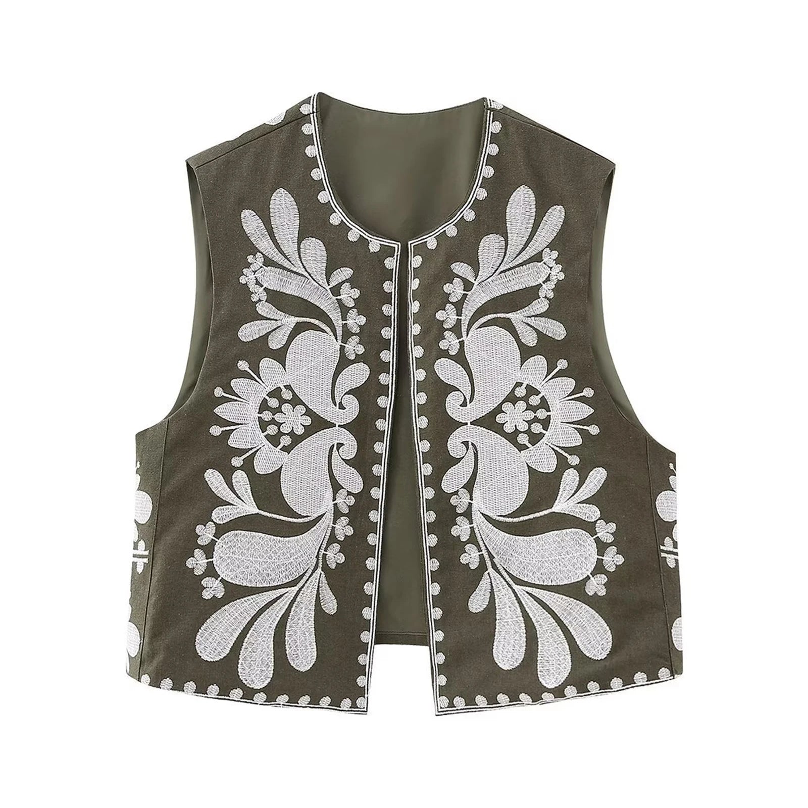 Sleeveless Embroidered Floral Vest with Open Front Design Stylish Outwear Gilet for Women s Casual Streetwear Collection