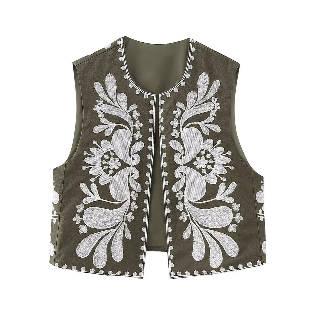 Sleeveless Embroidered Floral Vest with Open Front Design Stylish Outwear Gilet for Women s Casual Streetwear Collection