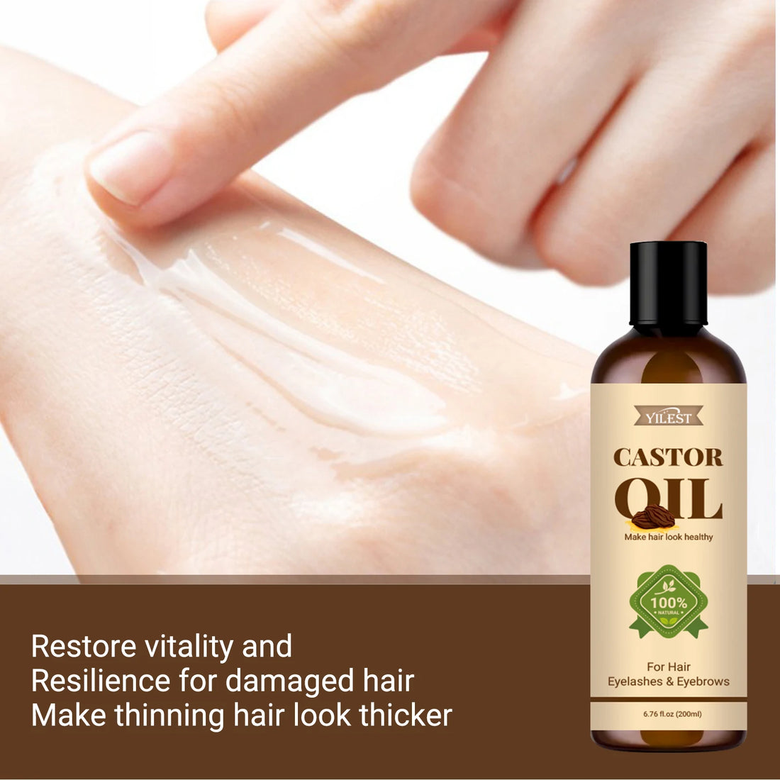 100% Pure Castor Oil 200ml - For Hair Growth, Eyelashes & Eyebrows, Moisturizing Treatment to Strengthen & Repair Split Ends