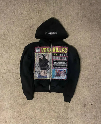 American Fashion Print Zipper Hoodie Harajuku Style Hip Hop Zipper Hoodie Streetwear Women Street Trendy Zipper Hoodies