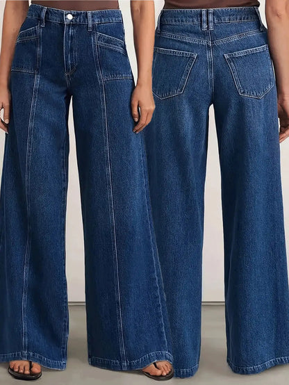 Women’s Deep Blue Wide Leg Jeans - Stylish Denim Trousers for Comfort and Versatility