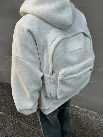 Y2k trendy three-dimensional backpack hoodie men's clothing high street streetwear tops loose casual sportswear harajuku jacket