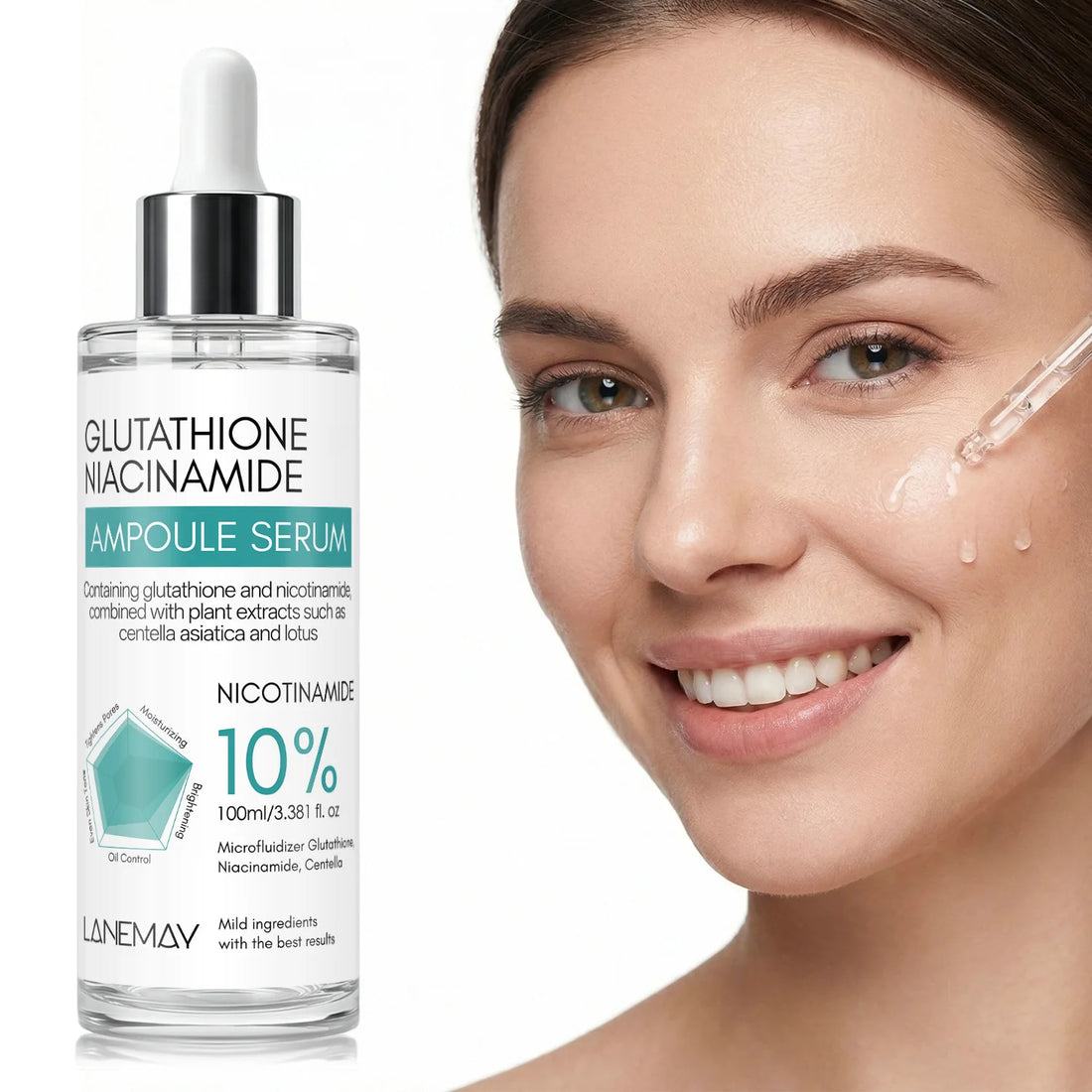 Glutathione & 10% Niacinamide Ampoule Serum with Centella Asiatica– Micro-Active Brightening Formula to Even Skin Tone.