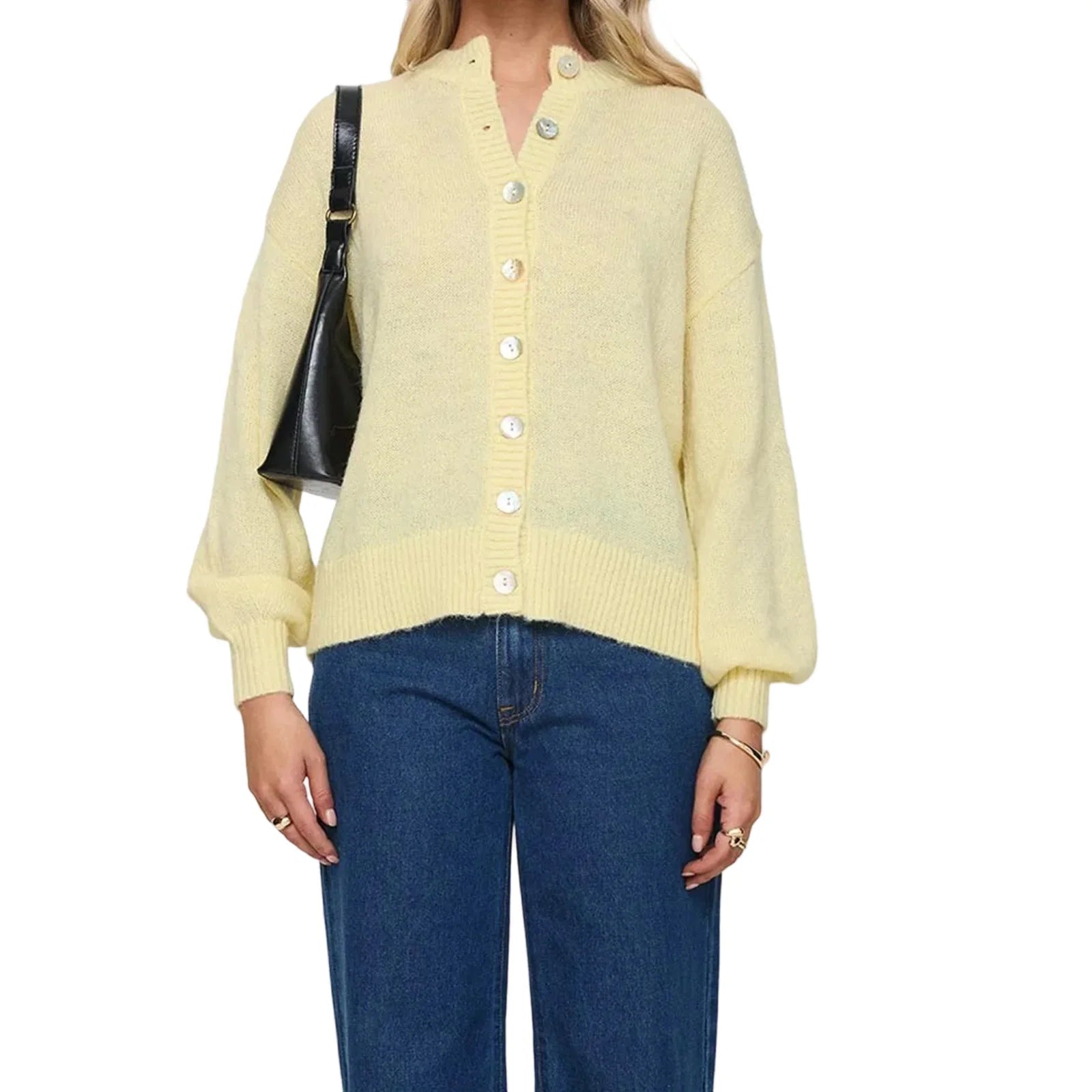 Stylish Women s V-Neck Button Up Knit Cardigan Sweater with Long Sleeves and Loose Fit - Solid Color Fashion Trend