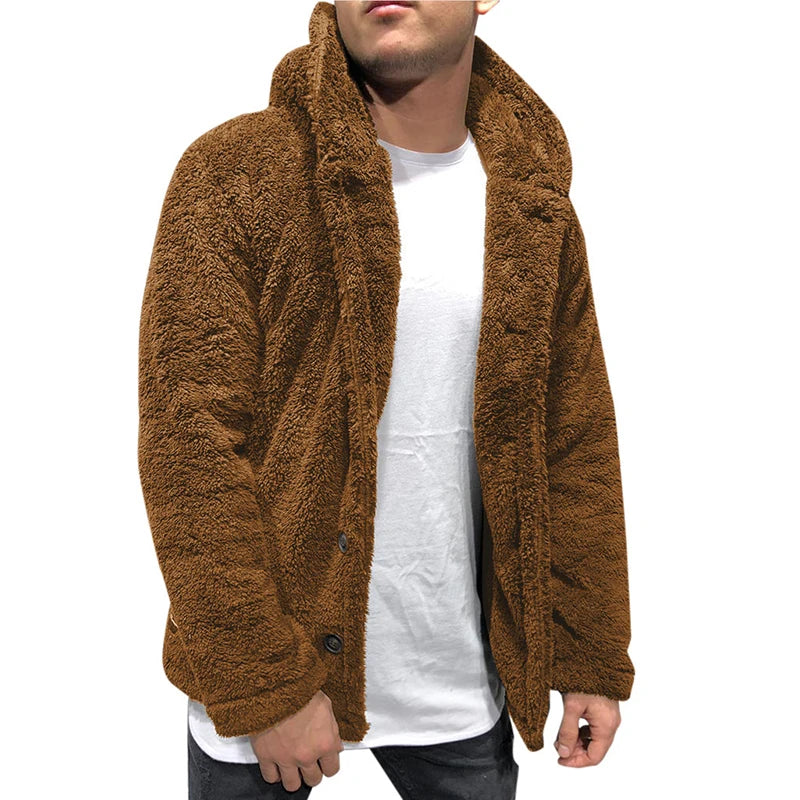 Stylish Hooded Coat Cozy Winter Coat Hooded Cold Resistant Buttons Closure Thicken Warm Men Coat Outdoor Jacket