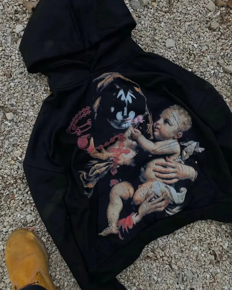 American Fashion Trend Letter Pattern Printed Oversized Hoodie Men's Y2K Street Hip-hop Harajuku Loose Versatile Pullover