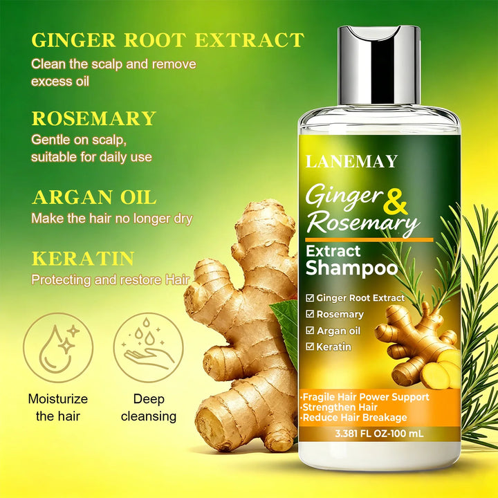 Ginger & Rosemary Extract Shampoo – Strengthen & Soften Fragile Hair Ideal for Daily Use to Maintain Strong, Manageable Locks