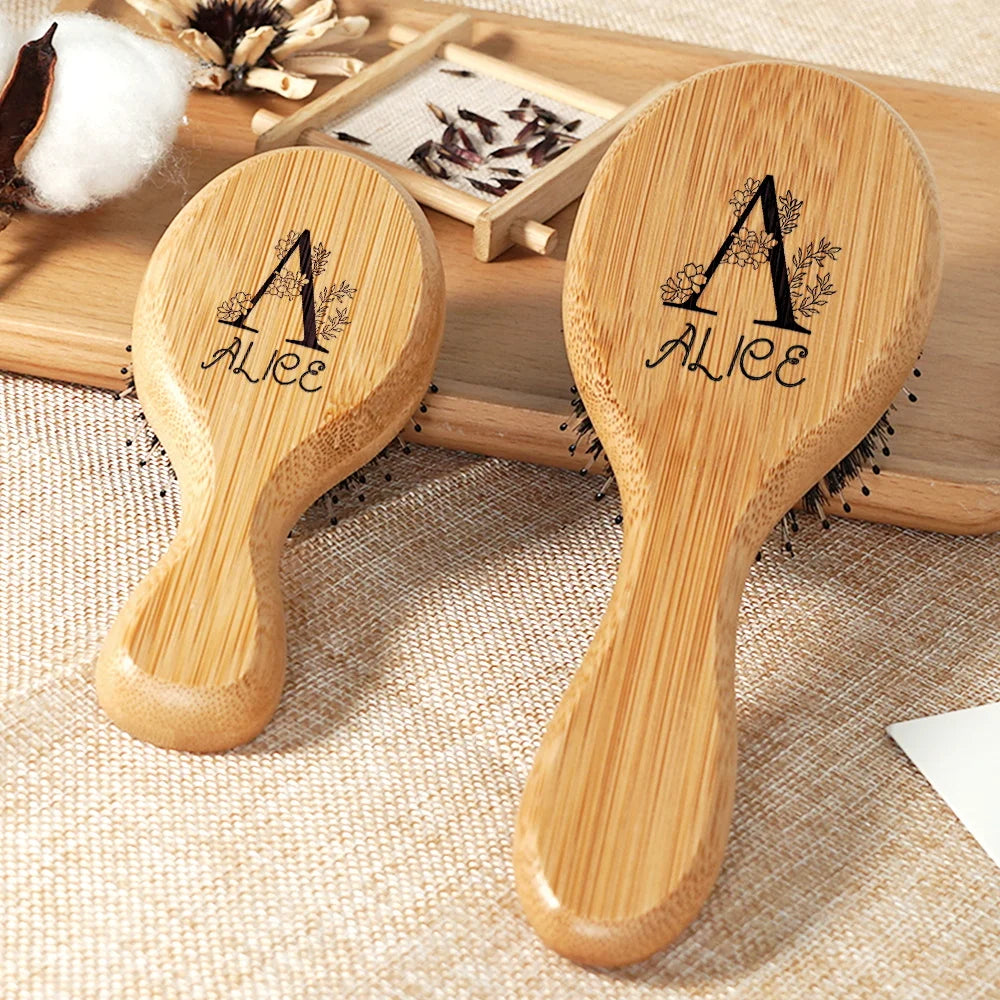 Custom Boar Bristle Natural Bamboo Hair Brush Air Cushion Hairbrush Detangling Scalp Massage Comb Salon Barber Styling Tools