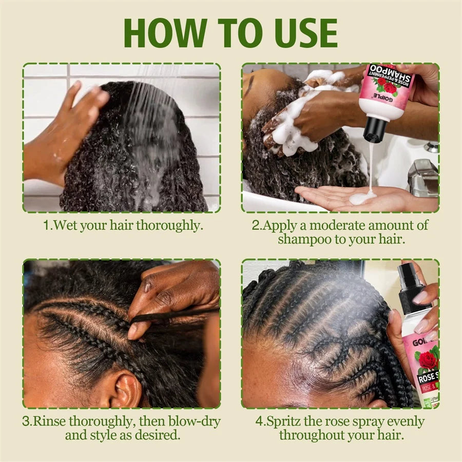 Rose Peppermint Shampoo & Rose Hair Care Spray Moisturizing and Nourishing Conditioning Hair Products Christmas Gifts for Women HALALZEN