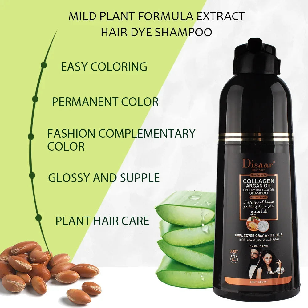 DISAAR 400ML Cover Grey Hair Morocco Argan Oil Care Fast Magic Black Hair Shampoo Dye Repair Damaged Improve Split Hair Rough