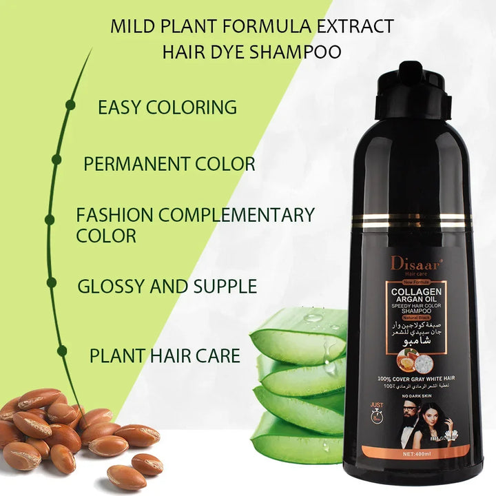 DISAAR 400ML Cover Grey Hair Morocco Argan Oil Care Fast Magic Black Hair Shampoo Dye Repair Damaged Improve Split Hair Rough