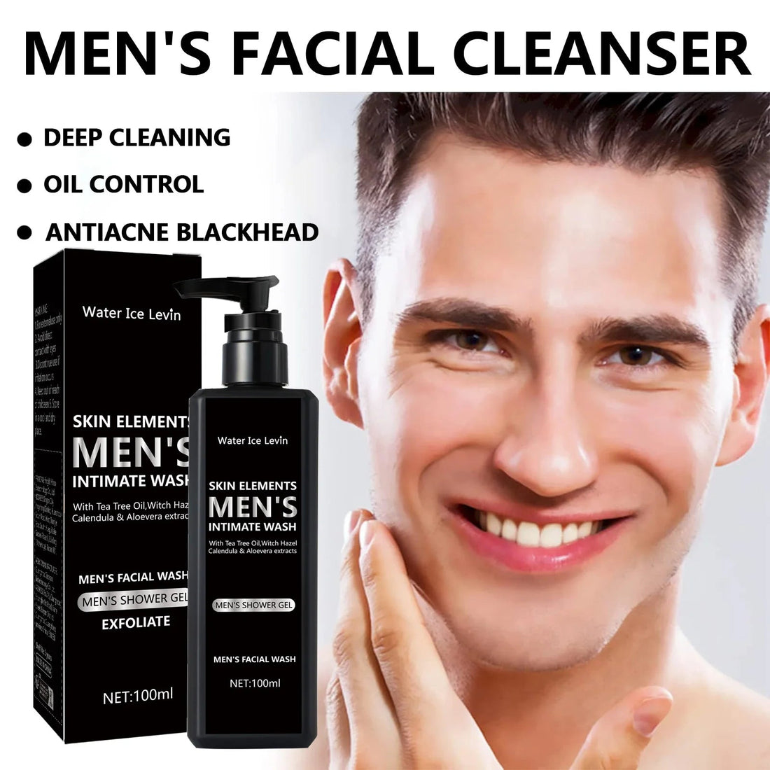 100ML men's facial cleanser for daily cleansing and bathing, suitable for oily skin, soothing, purifying and cleaning Halalzen