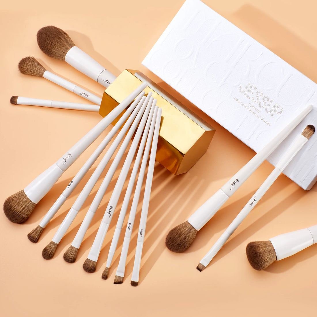 Jessup Makeup Brushes 10-14pc Makeup Brush Set Synthetic Foundation Brush Powder Contour Eyeshadow Liner Blending Highlight T329