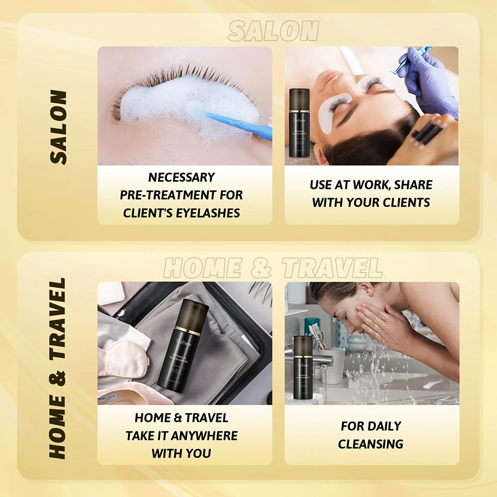 Gollee Eyelash 100ml Foam Cleaner for Clean Lashes Non-Irritating with Soft Brush Shampoo Eye Extension Clean Gentle Makeup Tool