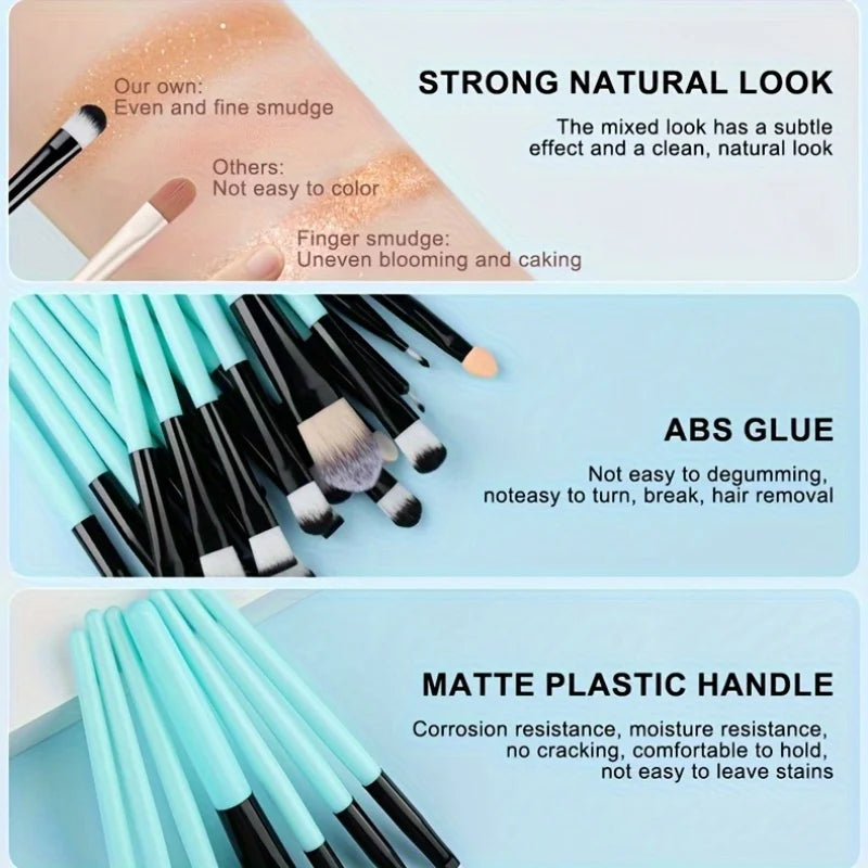 20Pcs Makeup Brush Set Eyeshadow Eyeliner Brushes Foundation Concealers Powder Blush Blending Beauty Tool with Makeup Sponge Kit