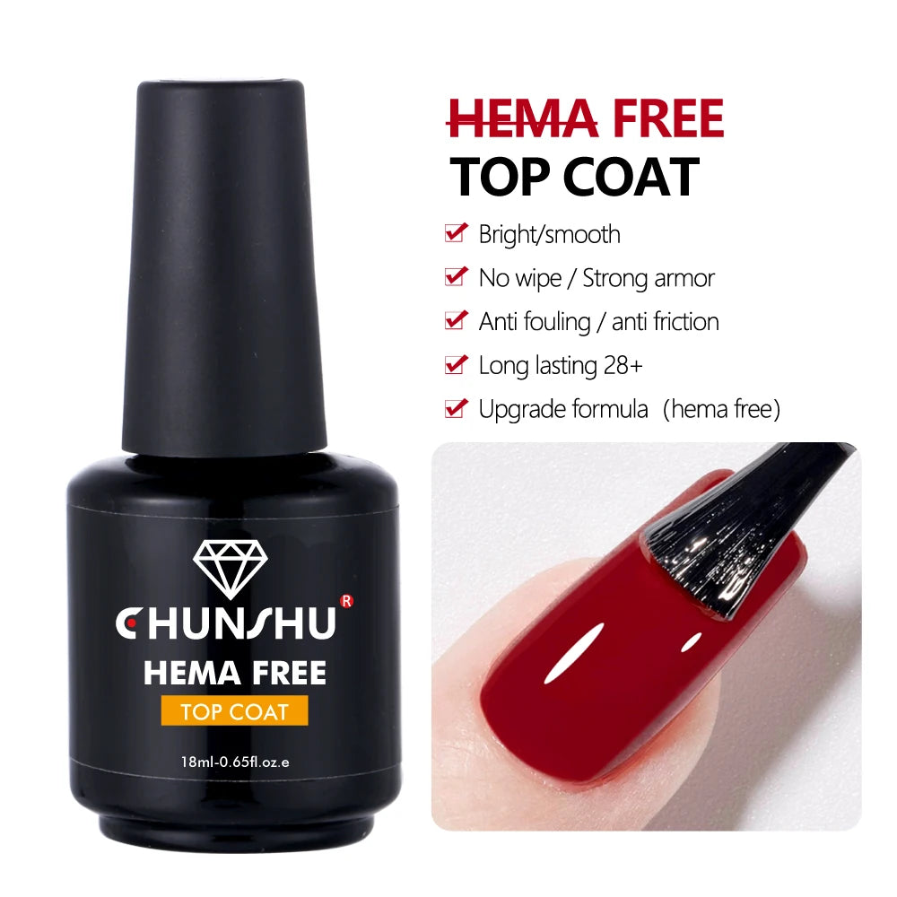 CHUNSHU 18ML Hema Free No Wipe Top Coat Semi-permanent Rubber Base Gel Polish Soak off Long Lasting Ultra Shiny Manicure Nails D