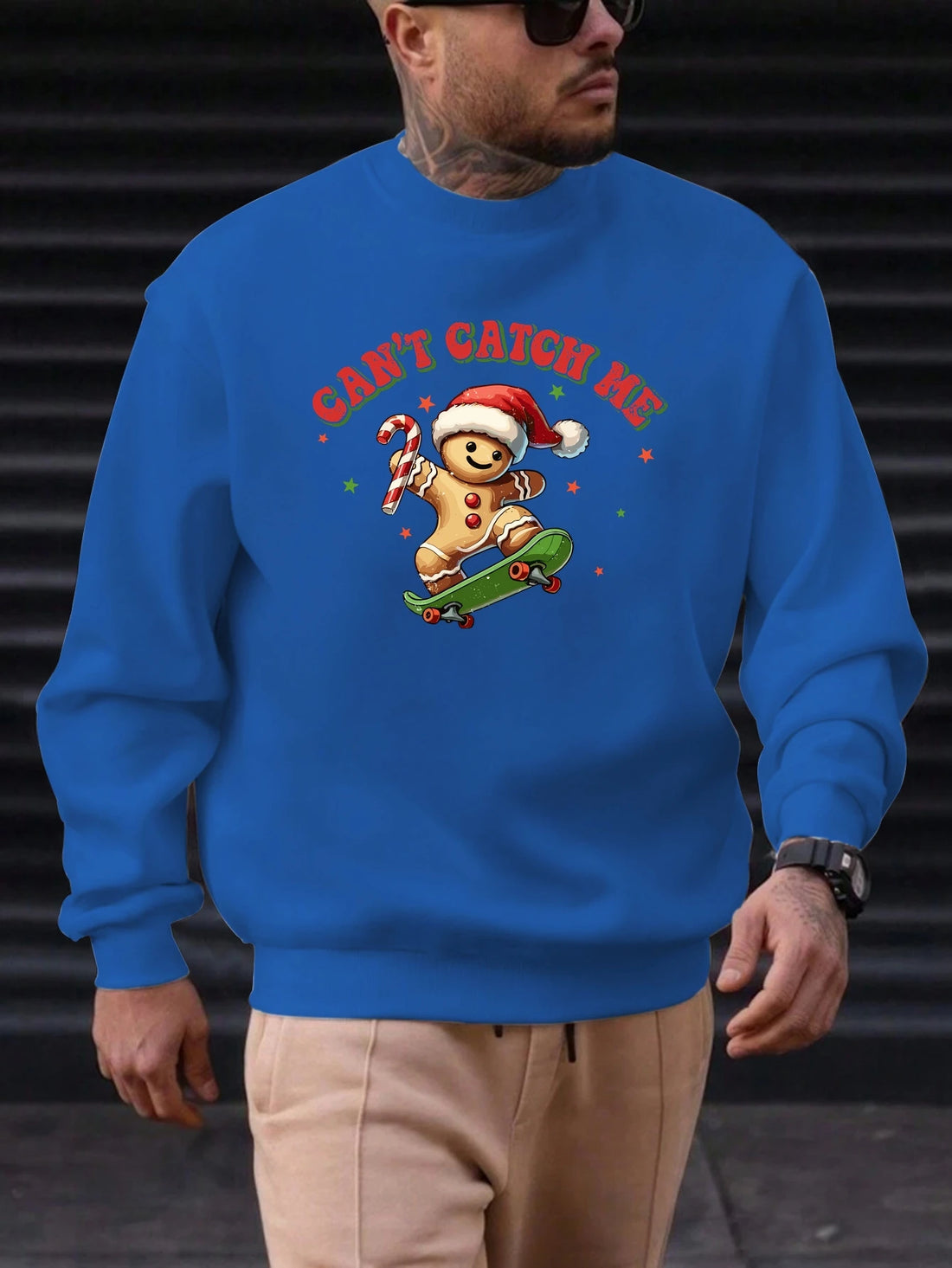 Men's Cotton Crewneck Sweatshirt CAN'T CATCH ME Graphic Print 2025 New Trending Fashion Casual High Quality Top Clothing