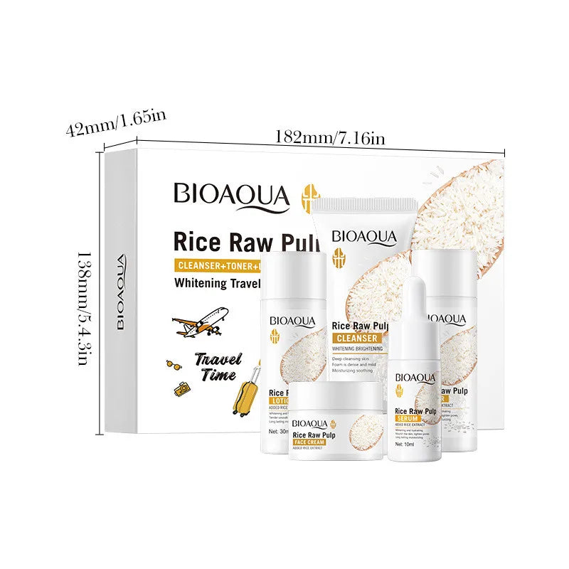 5pcs BIOAOUA Rice Raw Whitening Set Brighten Hydrating Moisturize Soothing Facial Cleanser+toner+essence+lotion+cream Skincare Halalzen
