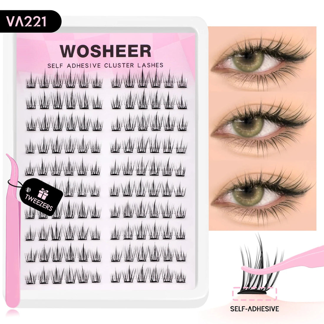WOSHEER Manga Self Adhesive Lash Clusters Kit Natural Reusable Eyelash Clusters No Glue Needed Pre Glued Cluster Lashes Halalzen