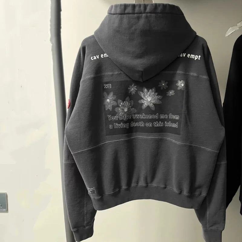 Winter CAVEMPT Hoodies Fashion Street Flower Letter Logo Print Black Hoody Oversized Casual Loose Men Women Hooded Sweatshirts