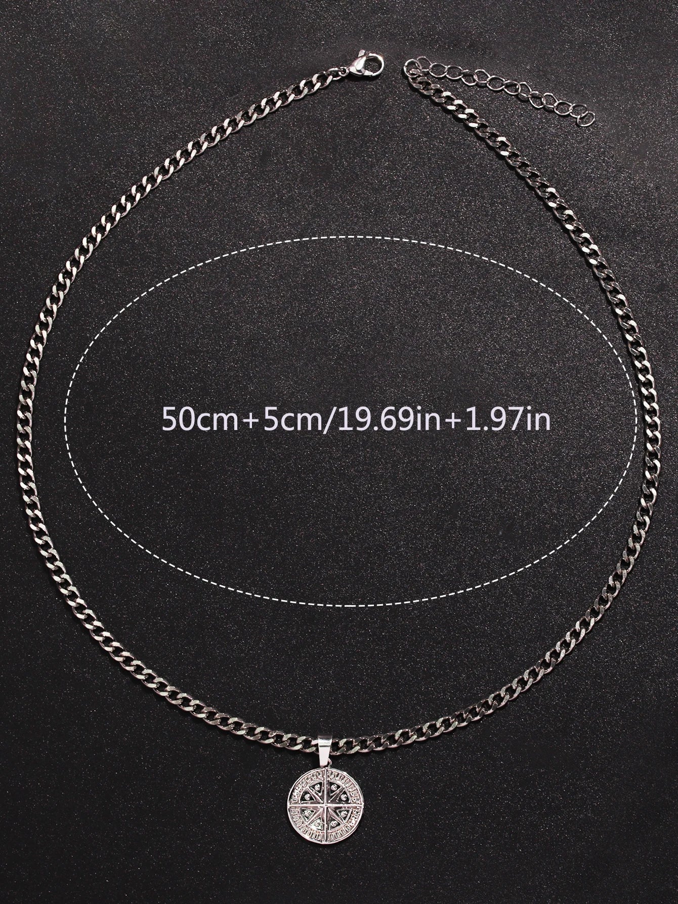 Men's Silver Punk Compass Pendant Necklace – Star Chain Jewelry