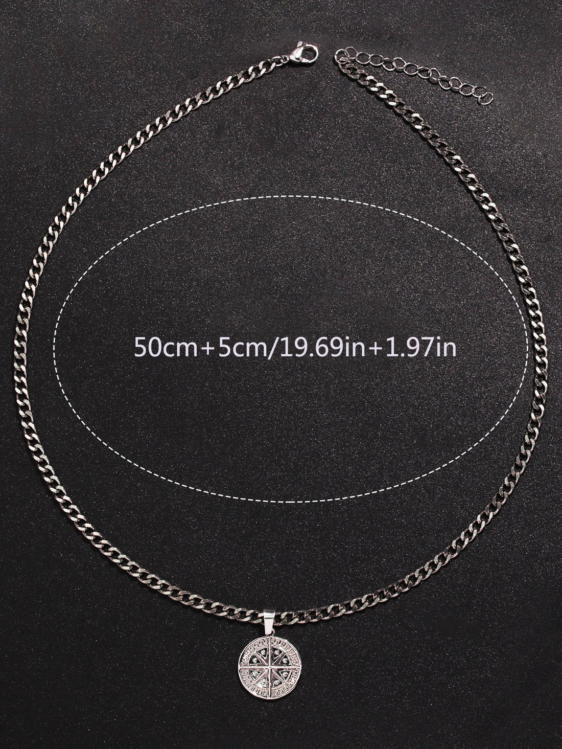 Men's Silver Punk Compass Pendant Necklace – Star Chain Jewelry