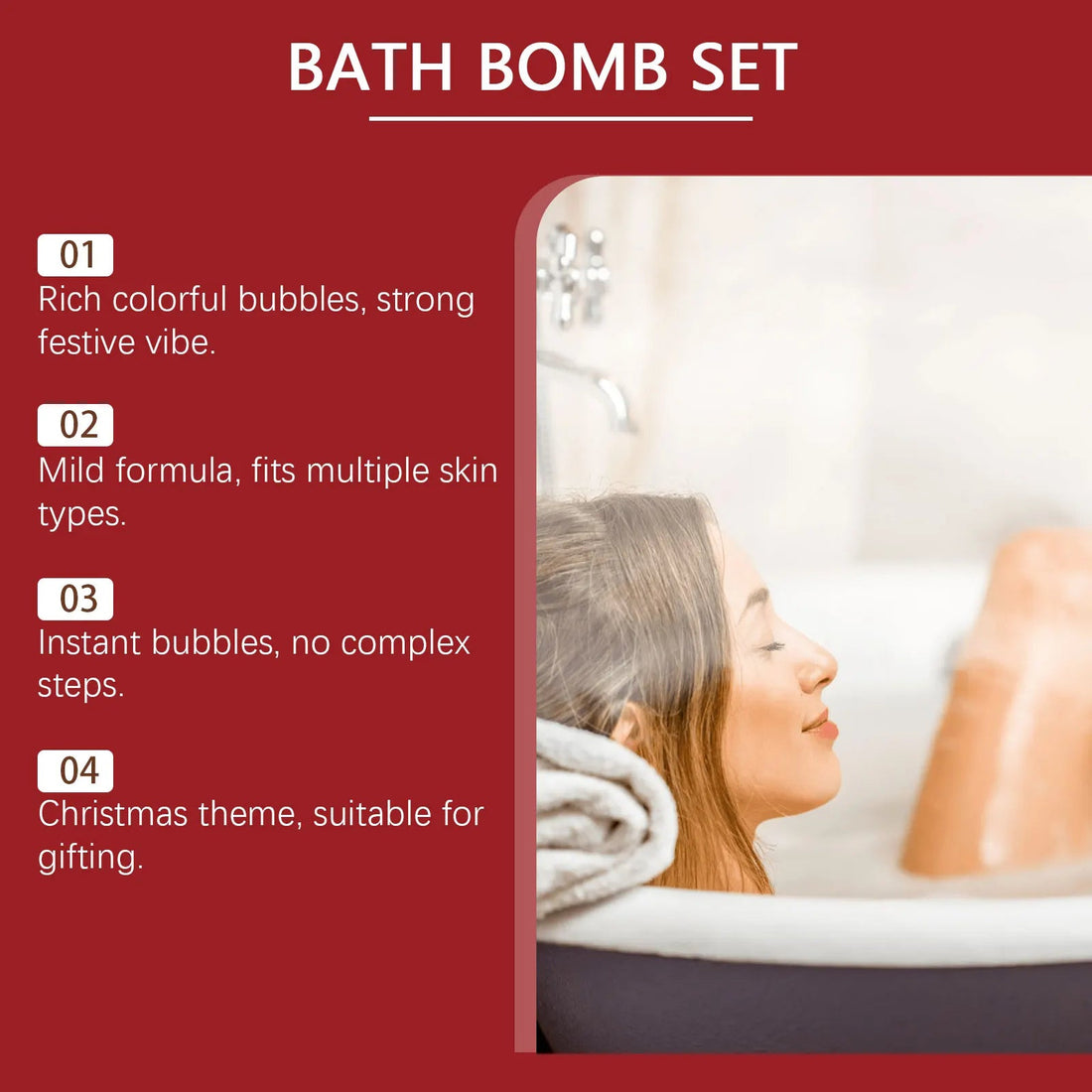 Christmas Colored Fizzy Long-Lasting Scent Bath Bomb Gift Set Gentle Cleansing and Exfoliating Handmade Moisturize Bath Bomb Halalzen