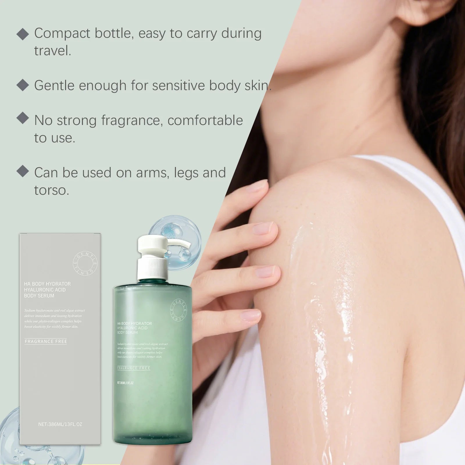 AMZ 386ml Hyaluronic Acid Body Essence Moisturize and Nourish the Body Skin, Elastic, Soft, Smooth, Refreshing and Non-Sticky