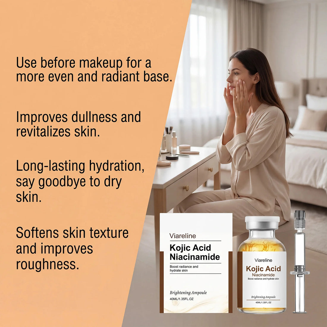 Niacinamide Brightening Ampoule Serum Face Hydrating Even Tone Nourishing Brightening Essence Kojic Acid Dark Spot Corrector