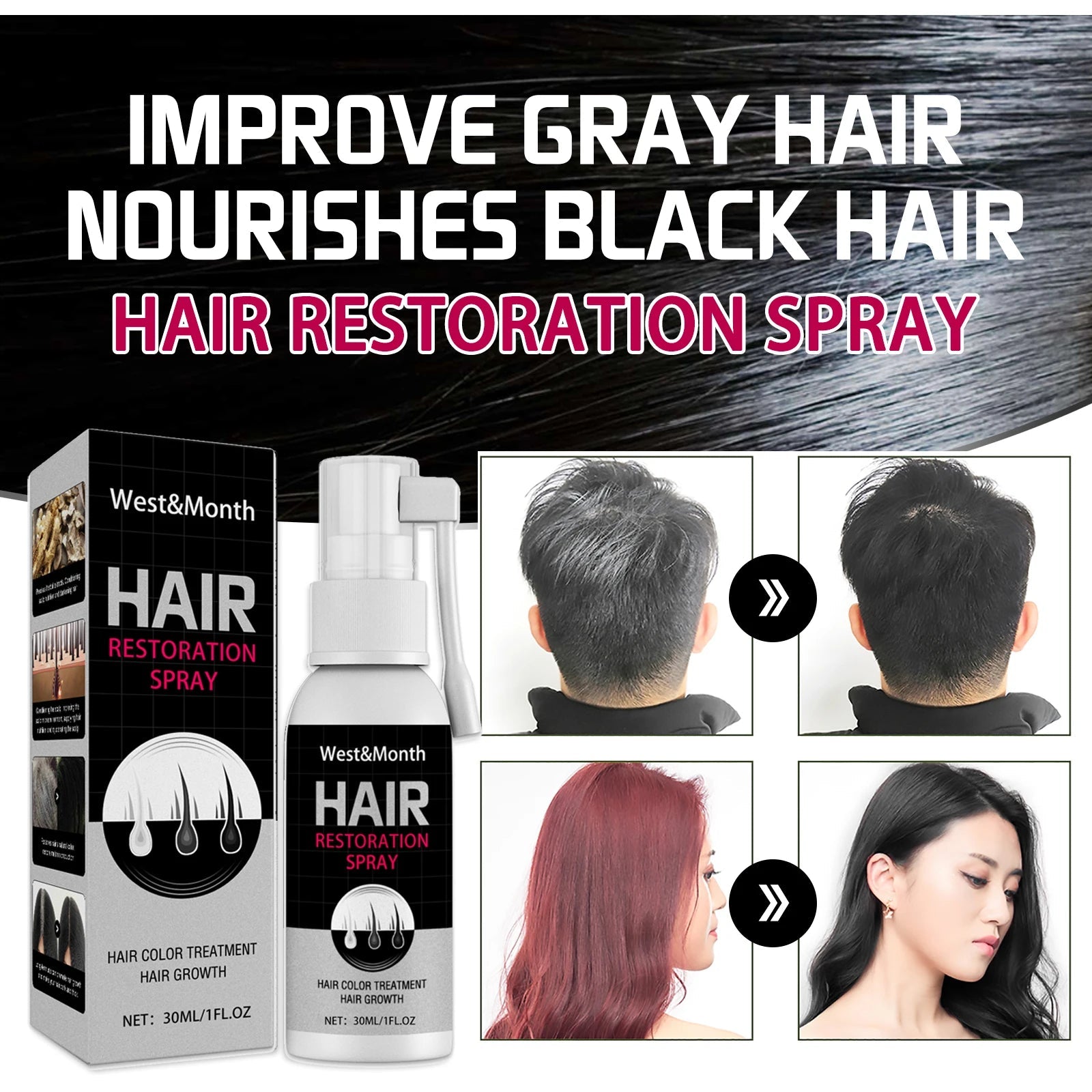 Herbal Extract Hair Spray Polygonum Multiflorum Gentle Nourish Scalp Restore Healthy White Grey Back To Black Scalp Conditioner Halalzen